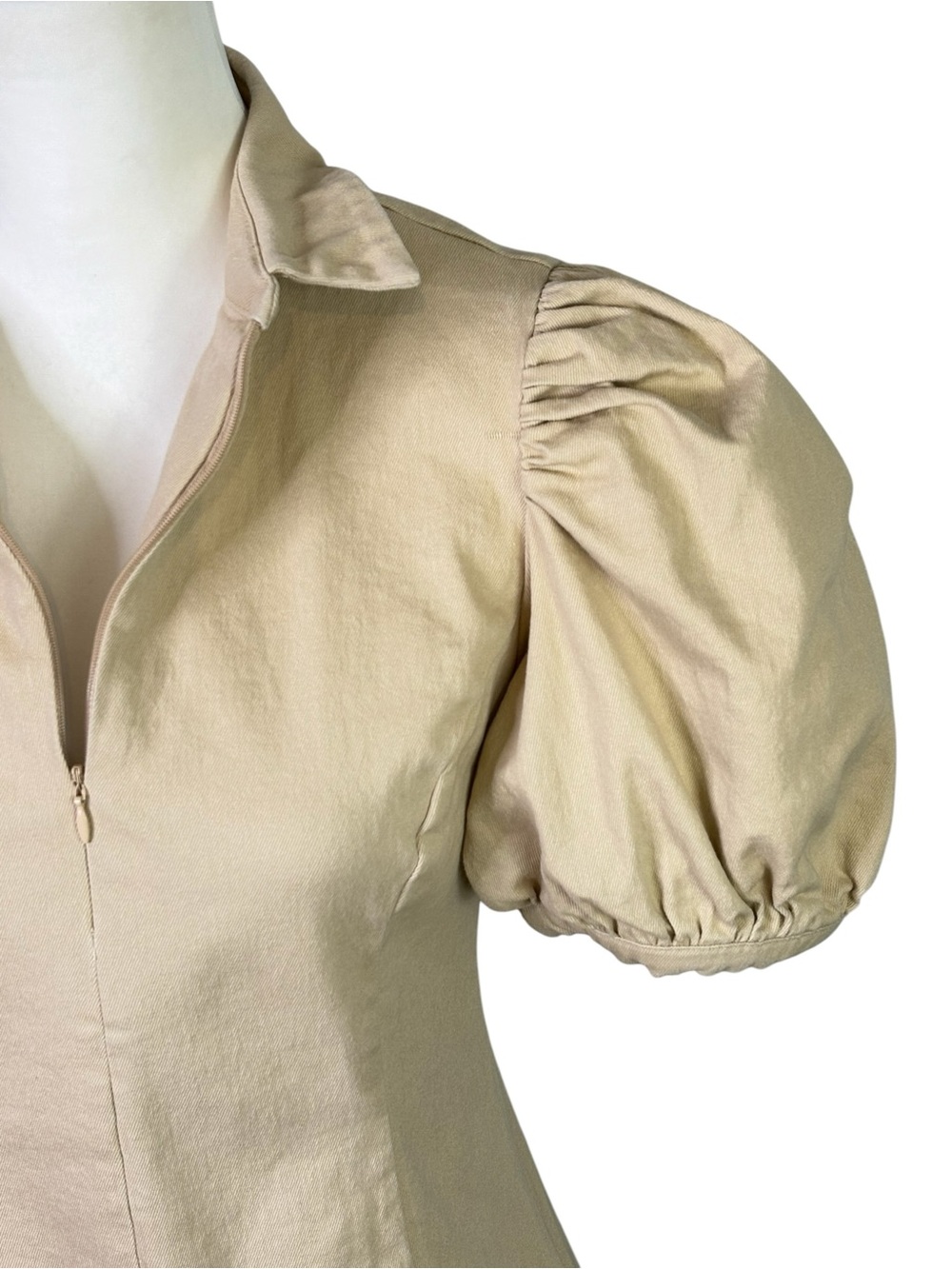 Hyacinth House Tuckernuck Front Zip Denim Mini Dress Cream Tan Size L - Picture 4 of 11
